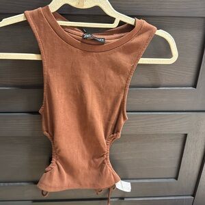 NWT Zara Brown Sleeveless Top with Side Ties and cutouts size small